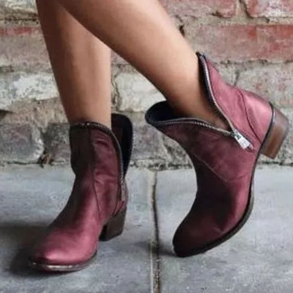 

dress shoes novas botas femininas de couro pu com zÃ­per, cano curto salto quadrado, cowboy bico fino, versÃ¡til kn327 m6pc, Black