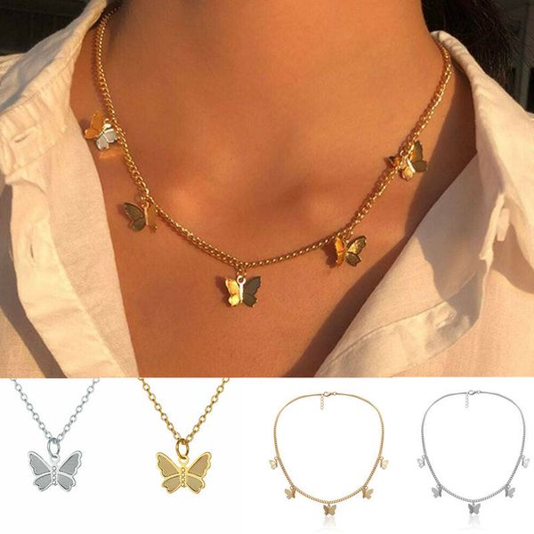 

vintage metallic gold chain butterfly pendant necklace women ladies necklace jewelry for valentine's day gifts, Silver