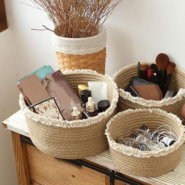 

storage baskets handmade straw woven basket with lid snack organizer box laundry rattan flower baske