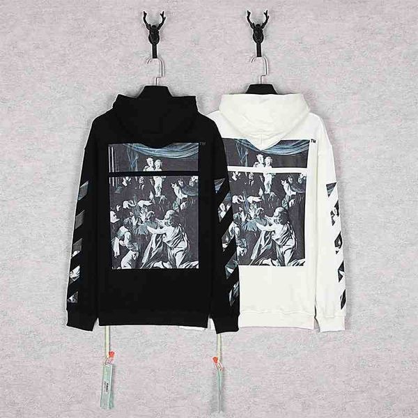 

hoodiesautumn winter ow off religious oil painting hooded men's and women's uniform, Black