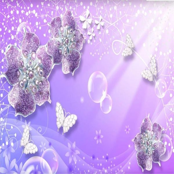 

wallpapers 3d european jewelry purple flower tv background wall stereoscopic wallpaper