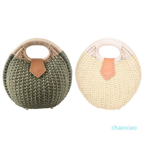 

evening bags 2 pcs snail's nest tote handbag summer beach woman straw women's rattan bag, beige & green