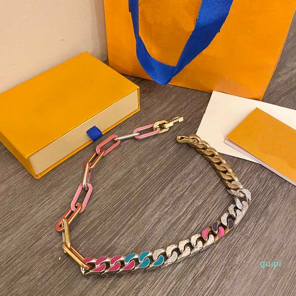 

fashion men's rainbow chain links necklace luxury pendant necklaces love bracelet for man ndesigner jewelry bracelets with box, Silver