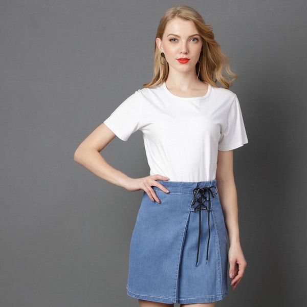 

skirts 2021 autumn fashion women high waist front lace up denim skirt casual zipper a-line mini pocket wrapover jeans, Black