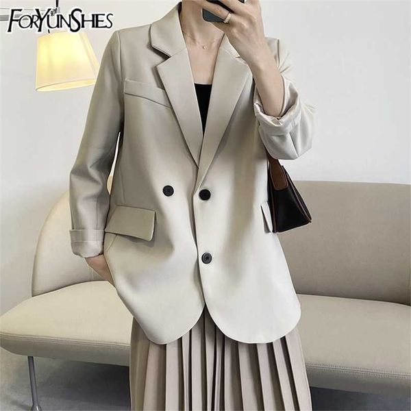 

foryunshes suit blazer za women jackets spring vintage oversize long sleeve pockets black coat office wear female blazers 210930, White;black