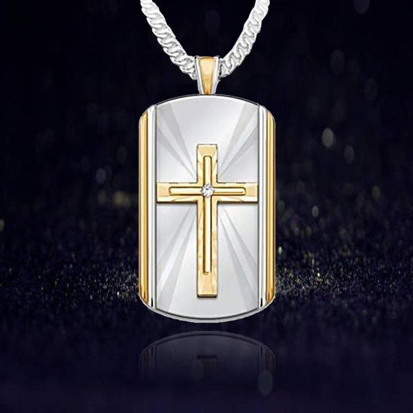 Colares pendentes Cruz Colar Men for Women Gold Color Shield Cadeia de oração Christian Party Jewelry Gift