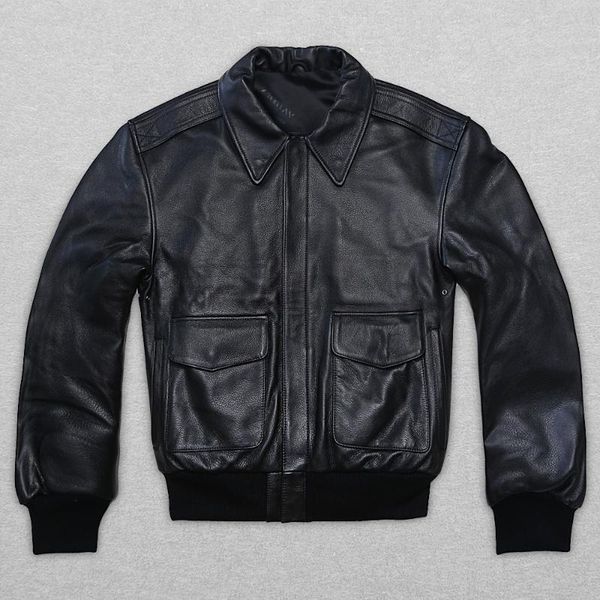 

genuine men's leather jacket casual thick cowhide fat loose big yards s-xxl russia winter coats & faux, Black