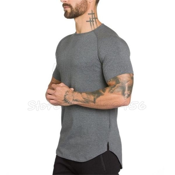 Marca palestra abbigliamento fitness t shirt uomo moda estendere hip hop estate manica corta t-shirt cotone bodybuilding muscolo ragazzi maglietta 210324