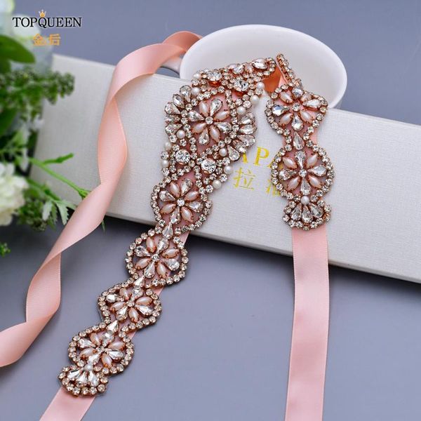 

wedding sashes ueen s161-rg rose gold rhinestone belt crystal pearl bridal blank sash formal party applique, White