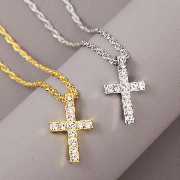 

european and american hip hop long cross men's necklace alloy hip-hop trend pendant jewelry necklaces, Silver
