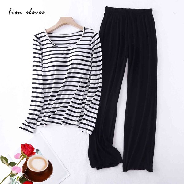 

womens sleepwear bra pad pajamas set stripe for women long sleeve autumn winter pijamas casual loose ladies set pyjama suit home, Black;red