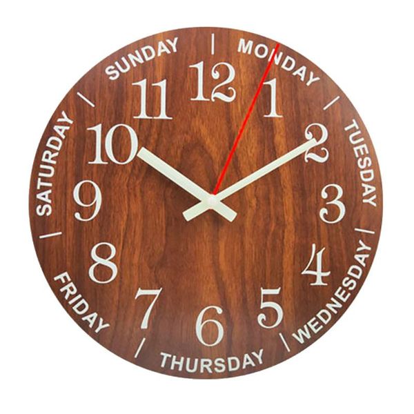 

ornaments weekdays modern design wall clock hanging night light home decor wooden analog retro style luminous round face clocks