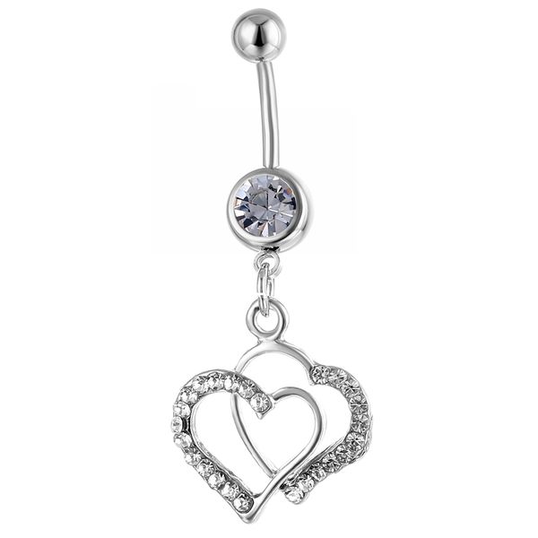 

d0161 heart belly navel button ring clear color, Silver