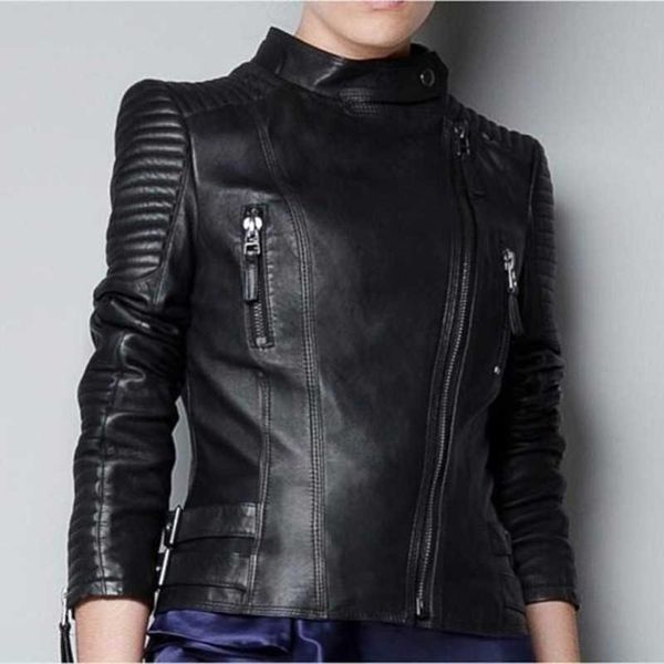 

women's leather & faux pu jacket lady women jackets artificial motorcycle clothing female slim short paragraph black