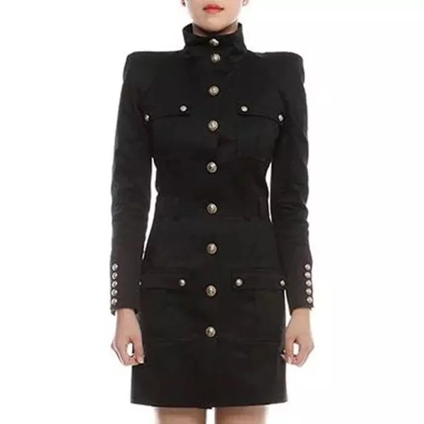 

street style dresses european and american stars with the same black white turtleneck slim rivet lion button long sleeve jacket dress 30ri, Black;pink
