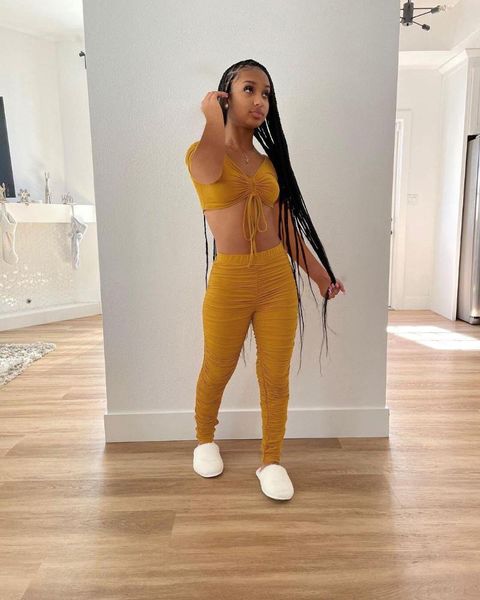

sports club party sleeveless strapless crop vest + solid color pleated elastic pants 2 piece woman's set women's two, White