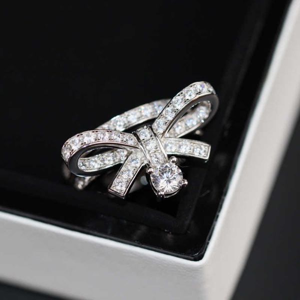 

brand pure 925 sterling silver jewelry bowknot rings czdiamond rings wedding jewelry engagement bowknot ring luxury jewelry, Slivery;golden