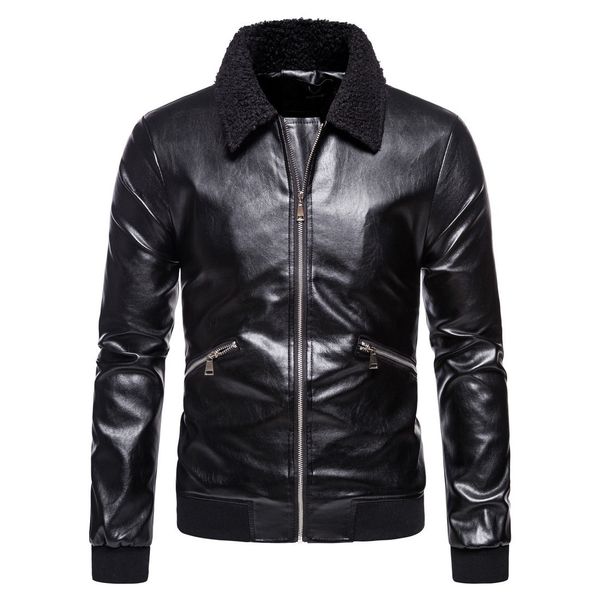 

fashion leather large men's fur trend one lapel coat b060, Black