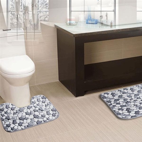 

coral fleece cobblestone stone bath pedestal non slip room comfy carpet mat 2 pieces cotton washable carpets