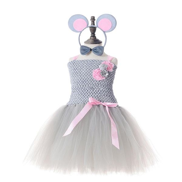 

girl's dresses cute gray pink mouse cartoon tutu dress for girls adorable children kids birthday party 1 -14 years with headband, Red;yellow