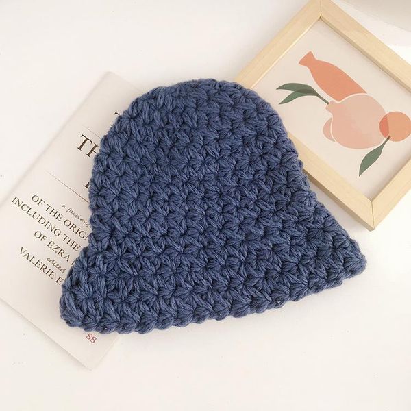 

wide brim hats autumn and winter pure color thickened knitted hat female all-match warm wool fashion artistic pullover men, Blue;gray