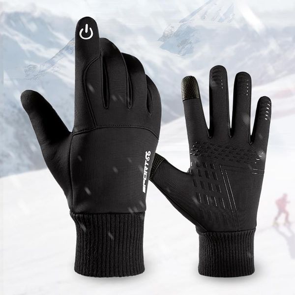 

cycling gloves winter outdoor sports running glove warm touch screen gym fitness full finger for men women1, Black
