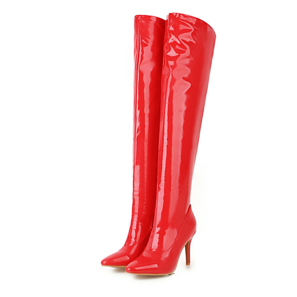 

boots over knee thigh high women fashion thin heels platform autumn winter shoes woman pointed tod white red long boot, Black