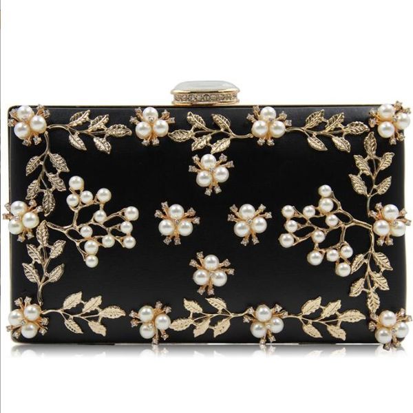 

factory outlet leather women chain bag sweet lady pearl dinner bags personality small fresh white beads handbag elegant atmosphere hard box