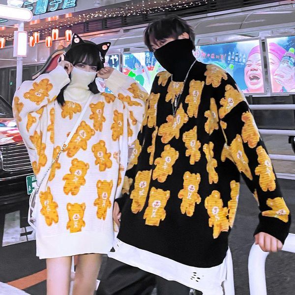 

women's sweaters 2021 women bear print sweater turtleneck winter clothes fashion cartoon oversize warm harajuku streetwear, White;black