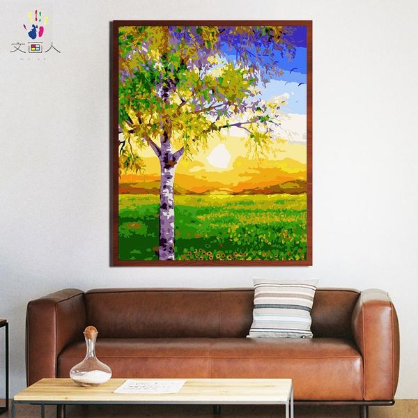 

paintings paint by number art painting numbers decoration landscape hand-painted color oil tree and sun