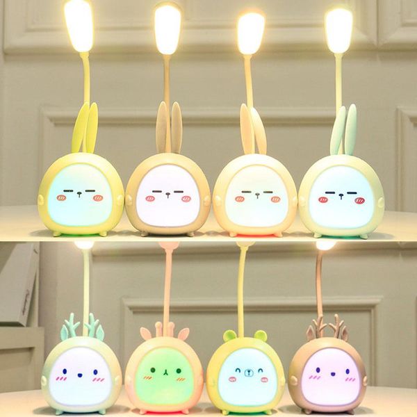 

table lamps usb recharge battey eye protection kids bedroom colorful animal led night light 3 function lighting student lamp