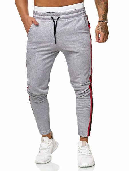 

men contrast tape side drawstring waist sweatpants c5mj#, Black