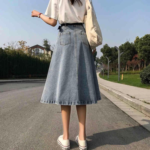 

skirts spring summer long denim pockets buttons up high waist jeans a line with belt blue black maxi jupe en jean bmwe