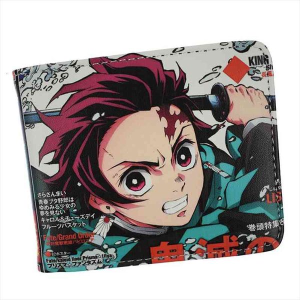 

anime demon slayer kimetsu no yaiba tanjiro kamado wallet short purse with coin pocket, Red;black