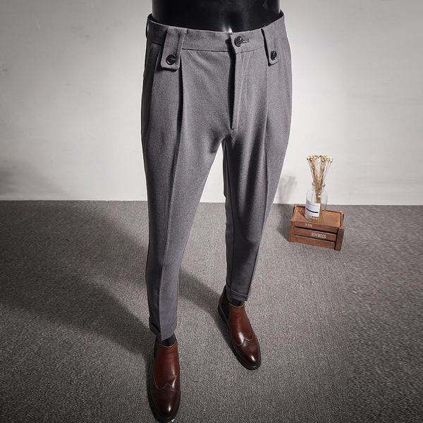 

men's suits & blazers .2021 business dress pants fashion folds casual slim fit wedding office social suit streetwear trousers costume h, White;black