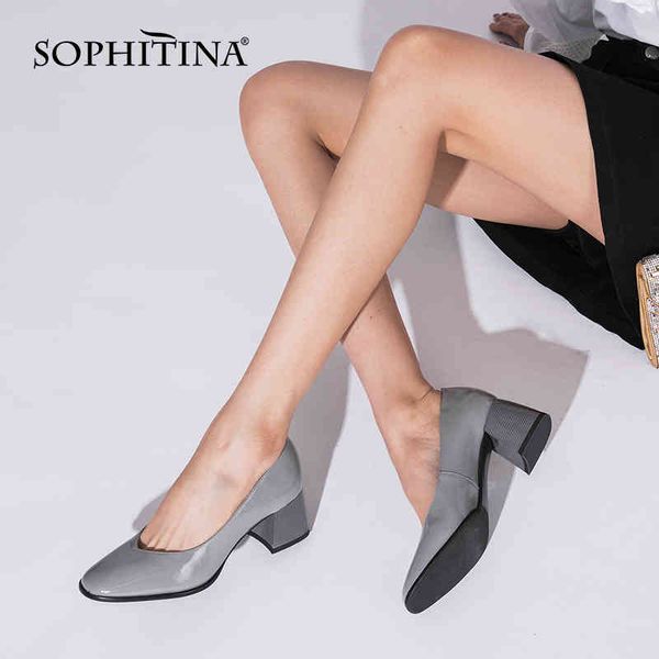 

sophitina women pumps fashion silver sheepskin leather handmade shoes thick heel plus size 36-43 classics office lady shoes c958 210513, Black