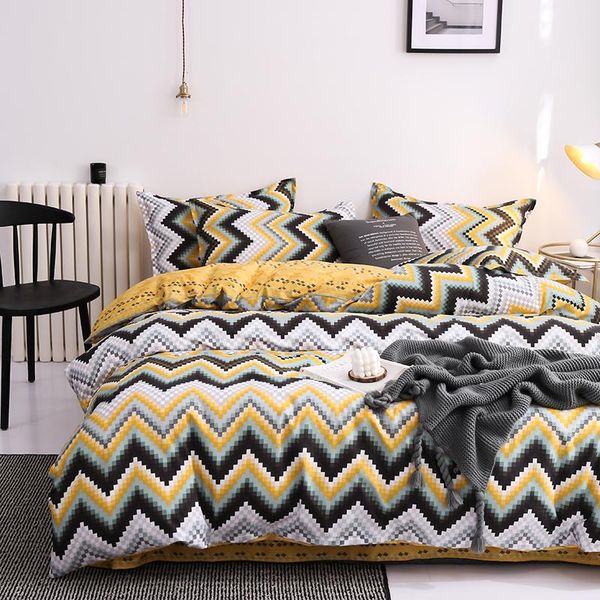 

white black green yellow wavy stripes bedding set ab side duvet cover+bed sheet+pillowcase no quilt sets