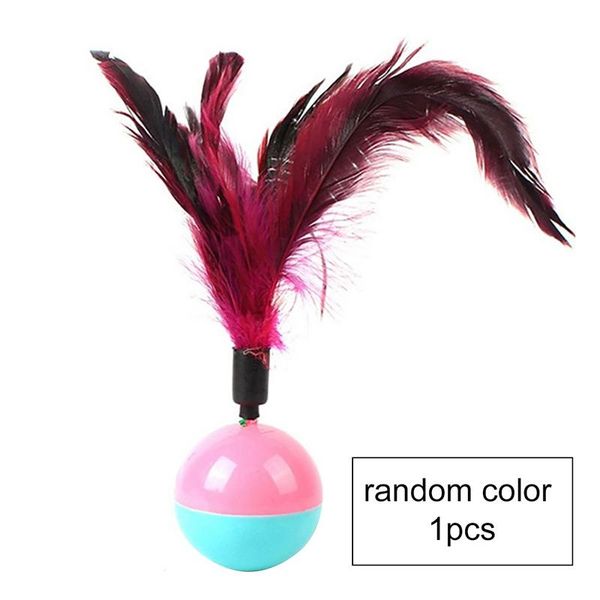 

cat toys 1pc faux feather ball toy interactive tumbler kitten pet supplies accessories random color