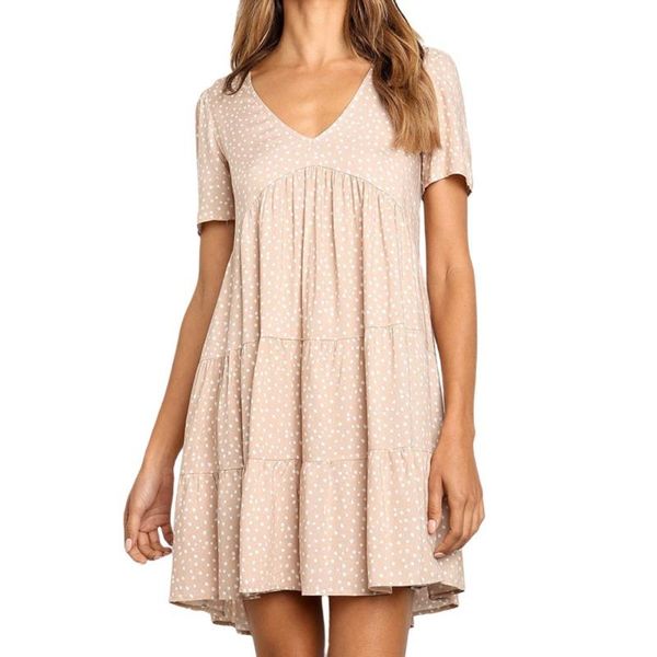 

casual dresses summer style printed high waist short-sleeved pleated mid-length a-line skirt stitching ladies dress ytrna1, Black;gray