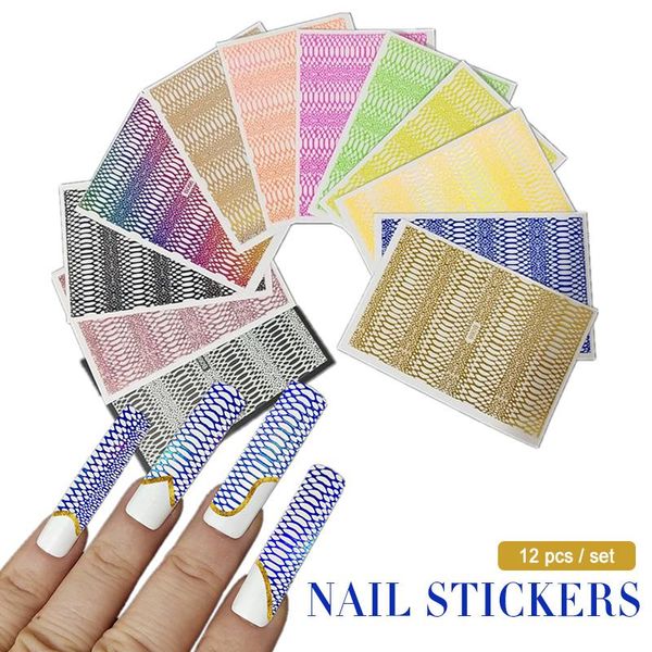 

nail art decorations 12 sheet serpentine decal save time adhesive patch decor glittery snake grid manicure for salon diy to, Silver;gold