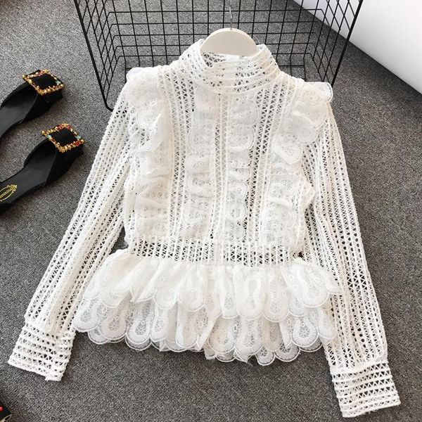 

women's blouses & shirts women 2021 camisas mujer ladies lace blouse fashion white black short high street