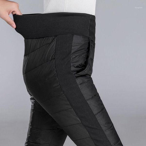 

women's pants & capris high waist plus velvet thickening down winter xl warm duck trousers outside wearing leggings elastic, Black;white