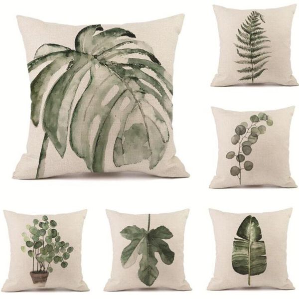 

pillow case 2pcs/set modern style green plant throw pillowcase cushion cover flax for sofa home decoration textile