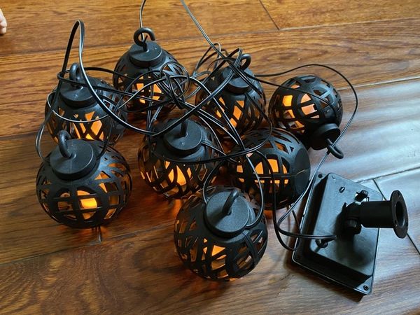 

solar flame hollowed out ball shape string lights outdoor garden courtyard holiday christmas decor light - 8 heads