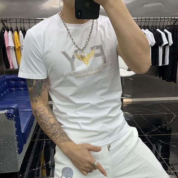 

summer polo shirt 2021 short t-shirt men's diamond korean fashion slim fit net red half sve, White;black