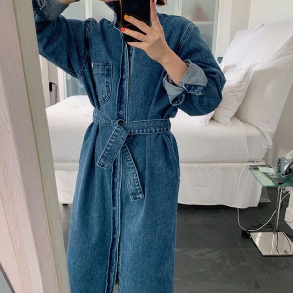 

women's jackets pinkou women elegant long denim jacket bow tie belt loose style sleeve casual wear spring autumn female outwear ca23, Black;brown