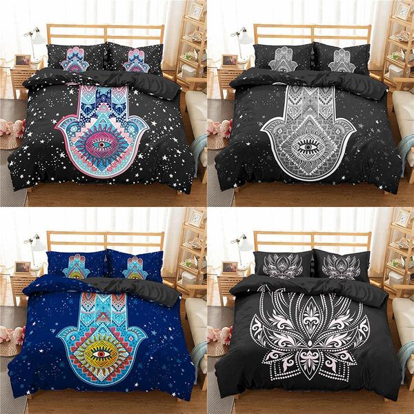 

luxury 3d fatima hand print 2/3pcas bedding sets comfortable duvet cover pillowcase home textile  and king eu/us/au size