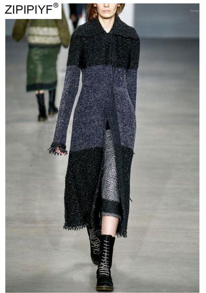 

summer runway fashion square neck long sleeve color block pockets woolen tassels skinny street style vintage coats z206 women's wool &, Black