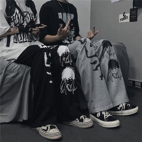 

harajuku japanese e girl womens pants aesthetic wide leg men jogger casual oversize, Black;white