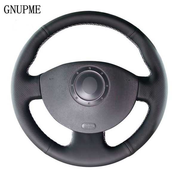 

black artificial leather hand-stitched car steering wheel cover for megane 2 2003-2008 kangoo 2008 scenic 2 2003-2009